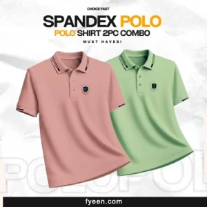 2Piece Spandex Polo T-Shirt-Light Salmon Pink & Light Green