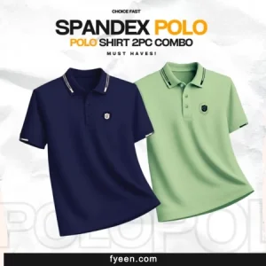 2Piece Spandex Polo T-Shirt -Navy Blue & Light Green