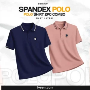 2Piece Spandex Polo T-Shirt-Navy Blue & Light Salmon Pink