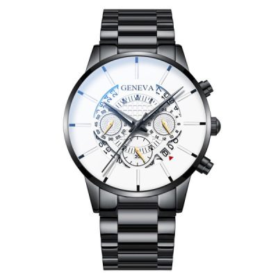 GENEVA Men's Steel Belt Quartz Watch - Fashion Calendar Watch