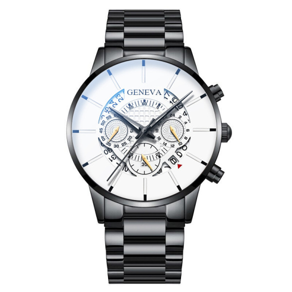 GENEVA Men's Steel Belt Quartz Watch - Fashion Calendar Watch